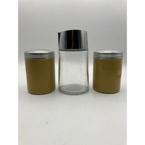 Vintage Aluminum Salt Pepper Shaker Set With Glass Sugar Dispenser Kitchen Decor